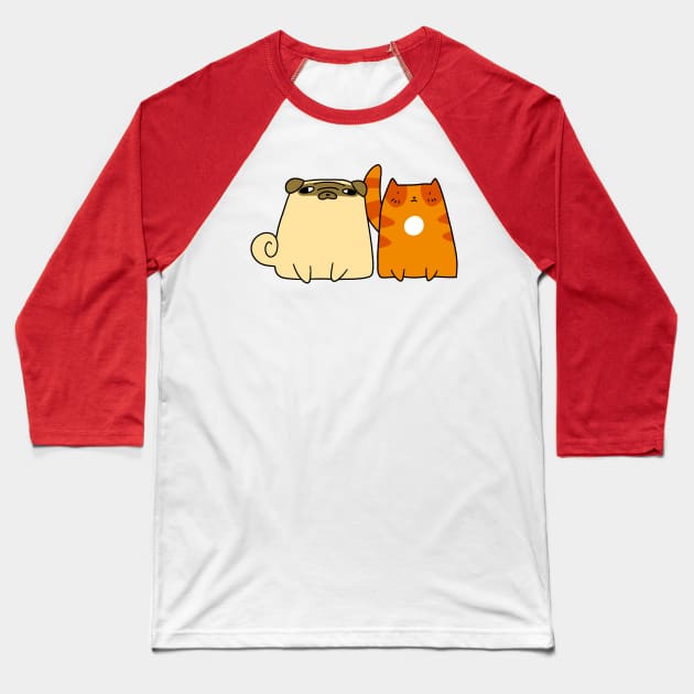 Pug and Orange Tabby Cat Baseball T-Shirt by saradaboru